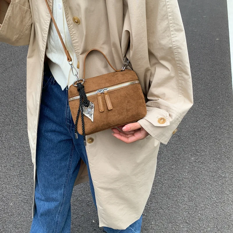 

Faux Suede Leather Handbags Small Box Designer Bags for Women Shoulder Bag Autumn and Winter Crossbody Bags Clutch Tote Chic
