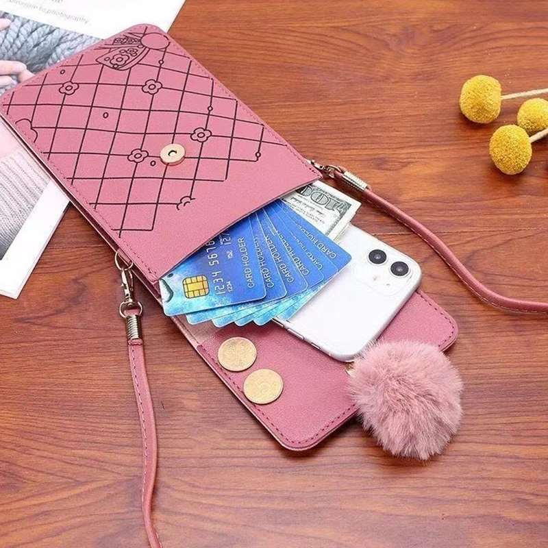 Women Multi-functional Touchable Cell Phone Pocket Card Purse Crossbody Shoulder Bags Daily Pouch Handbags Hasp Wallets For Girl