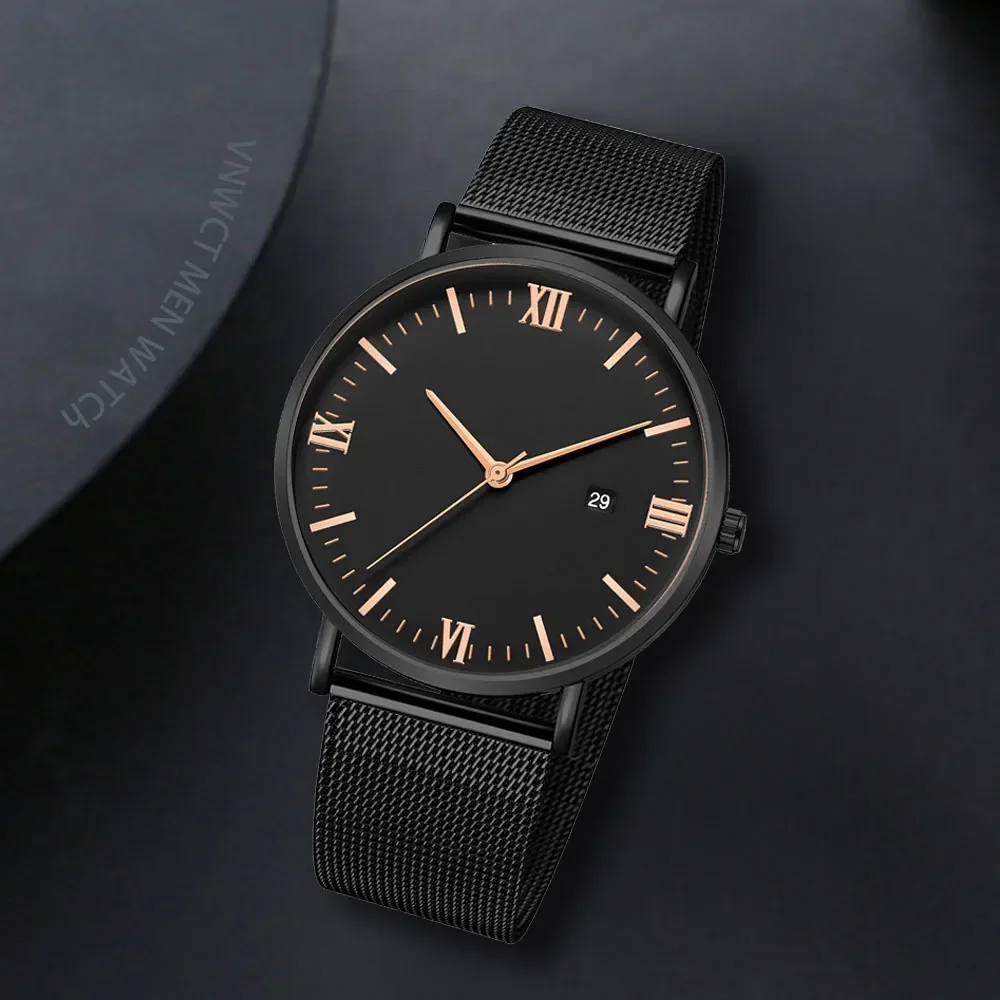 Ultra Thin Men Watch Magnetic Bracelet Quartz Watch Calendar Men Slim Mesh Steel Waterproof Sport Watch Black Relogio Masculino