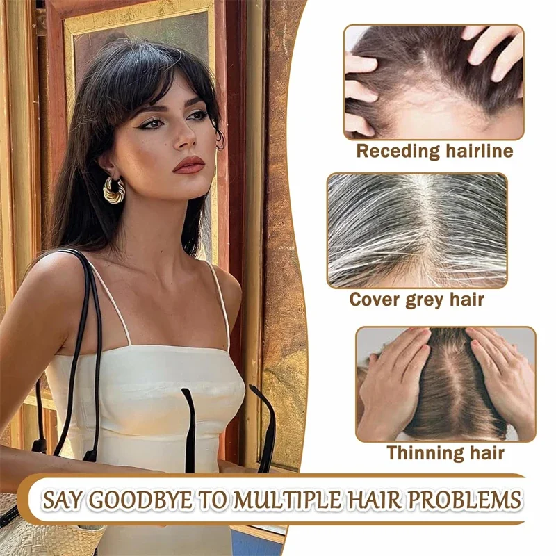 25cm 100% Human Hair 7X10cm Hairnet with Bangs Toupee Straight Clip in Hair Extension Improve Volume Topper Women Hair Pieces