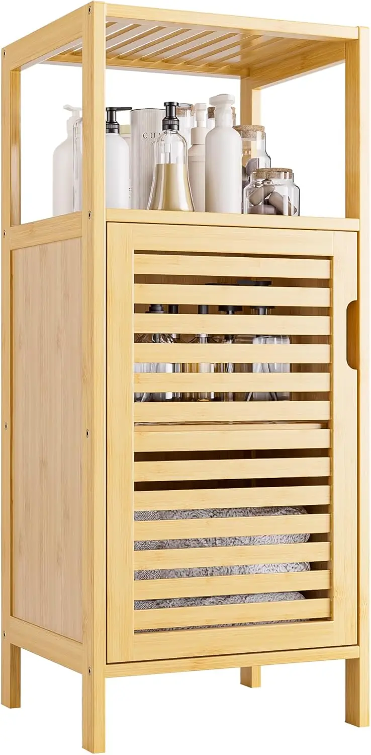 

Bamboo Storage Cabinet, 4-Tier Freestanding Organizer for Bathroom Kitchen Living Room, Space Saving Design