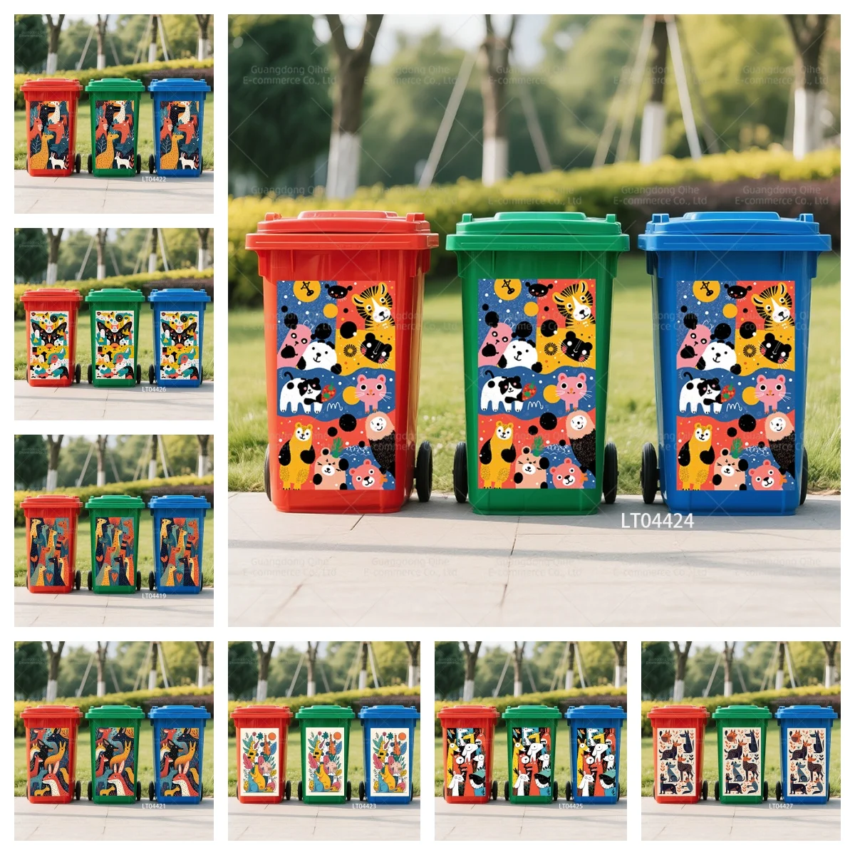 

Multi-Pet Collage Trash Can Sticker Color-Coded Matching Self-Adhesive Waterproof Decal for Wheelie Bin Art Mural Stickers