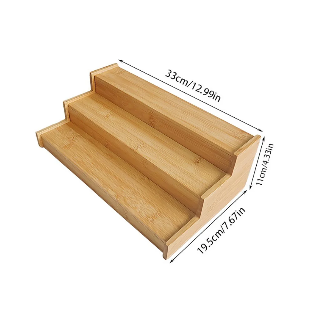 3-Tier Spice Rack Organizer Expandable Bamboo Kitchen Cabinet Organizer Solid Wooden Space-Saving Seasoning Organizer Pantry