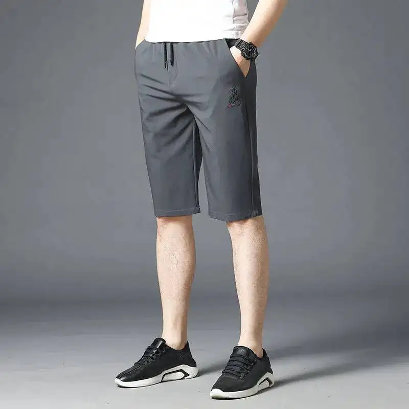 

Men S Casual Loose Point Shorts Summer New Style Wear Middle Aged Point Beach Ice Silk Sports Mid Sleeved Pants