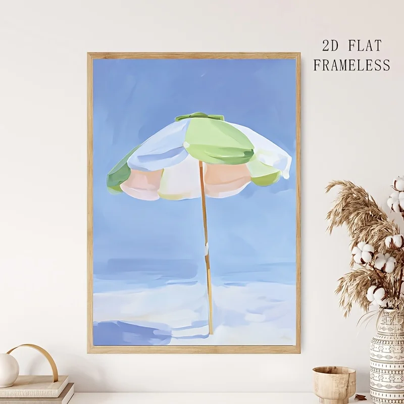 2D Flat, 2D Flat, 1pc, Frameless, Multiple Sizes, Posters & Prints, Canvas Painting; Pastel Parasol Artwork, Beach Style Para