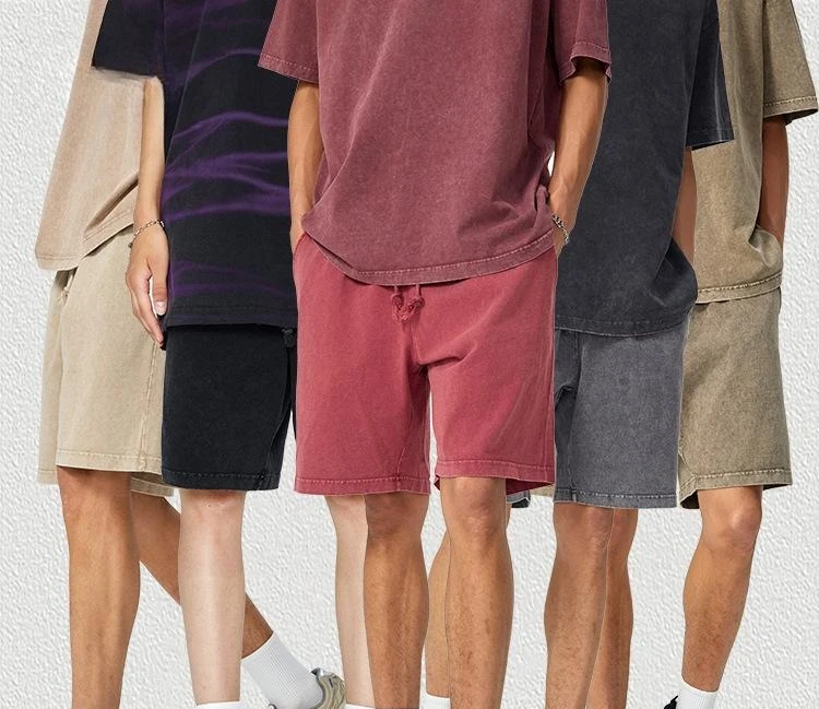 

Винтажные шорты из ткани 340G с эффектом потертости и окрашивания, длиной ниже колена, в спортивном стиле, унисекс (для мужчин и женщин)