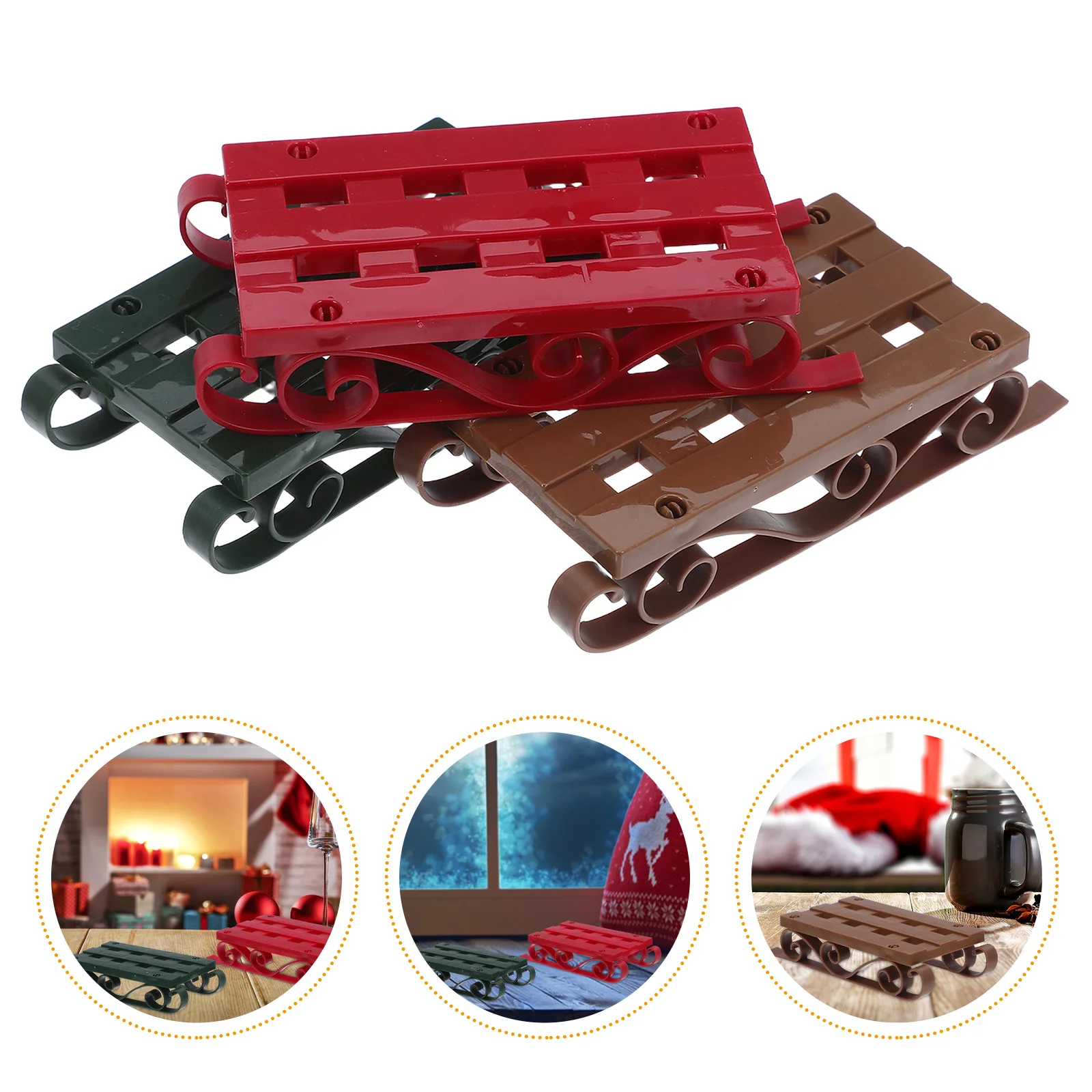

6Pcs Mini Christmas Sleigh Decorations Plastic Holiday Desk Adornments Vibrant Tabletop Xmas Home Decor Seasonal Festive