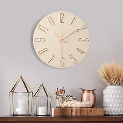 1pc 12inch Wall Clock, Frameless Non-Ticking Silent Wooden Hanging Clock, Nordic Decorations For Living Room Bedroom Home, Home