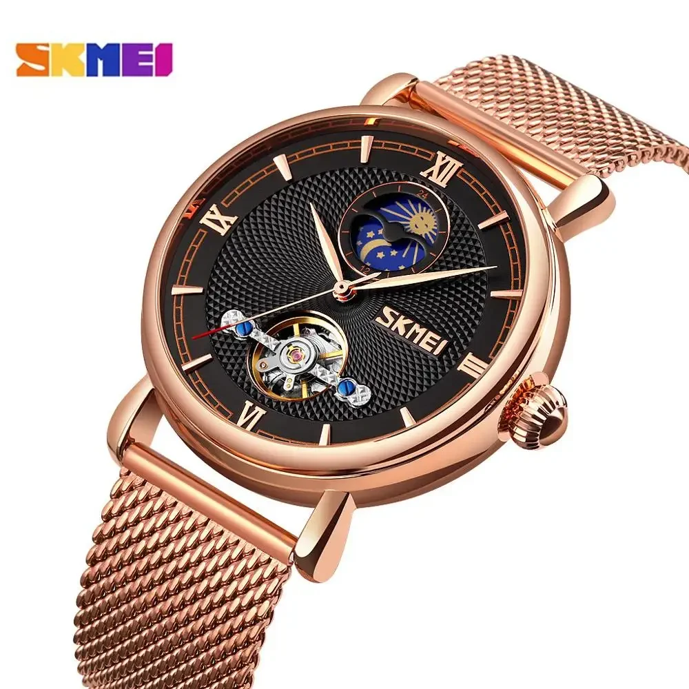 Imagem -02 - Skmei 9220 Moda Impermeável Relógio Mecânico Tourbillon Oco Out Full-automatic Mens Steel Band Ver