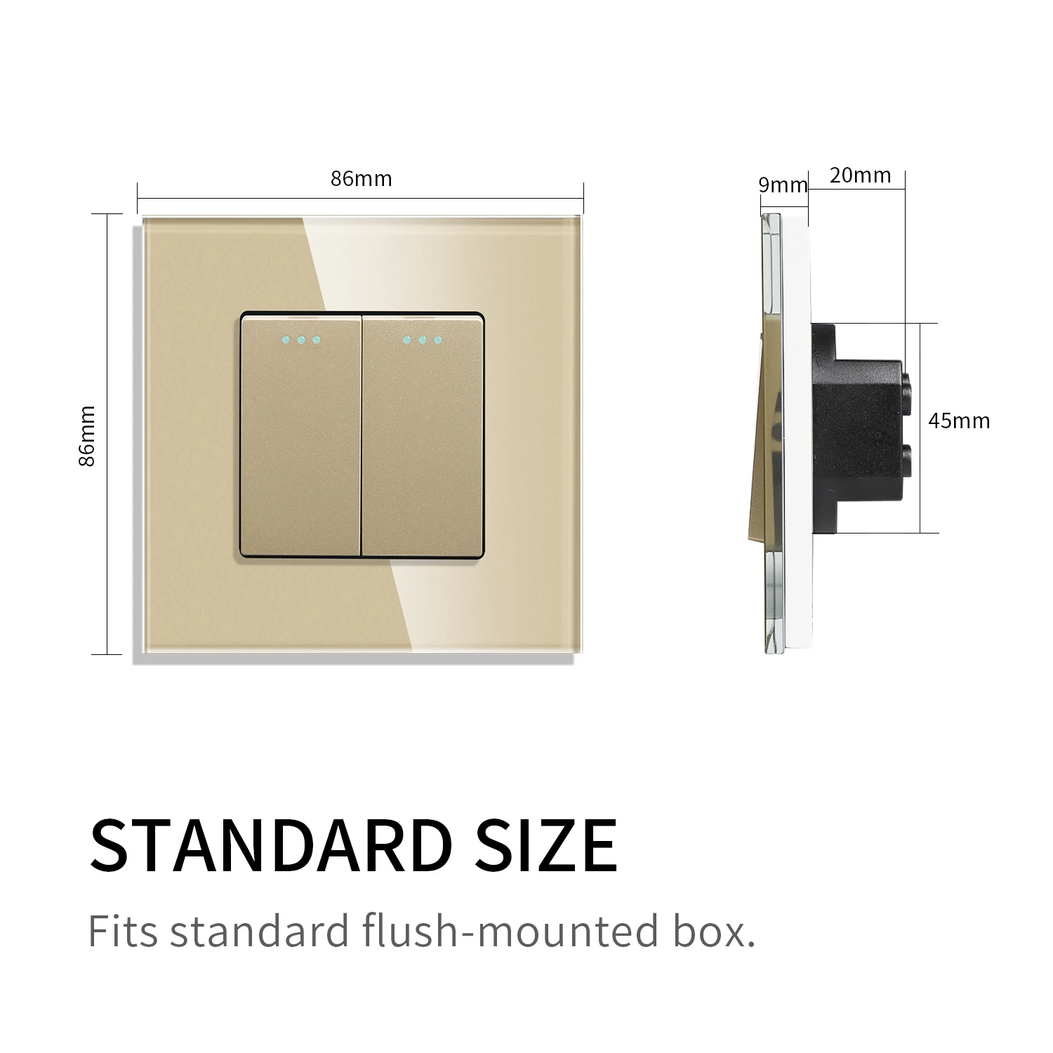 Bingoelec Golden Crystal Glass Panel 1 2 3Gang 1 2 Way Pass Through on / Off Light Switch Stair Wall Switch with EU Socket