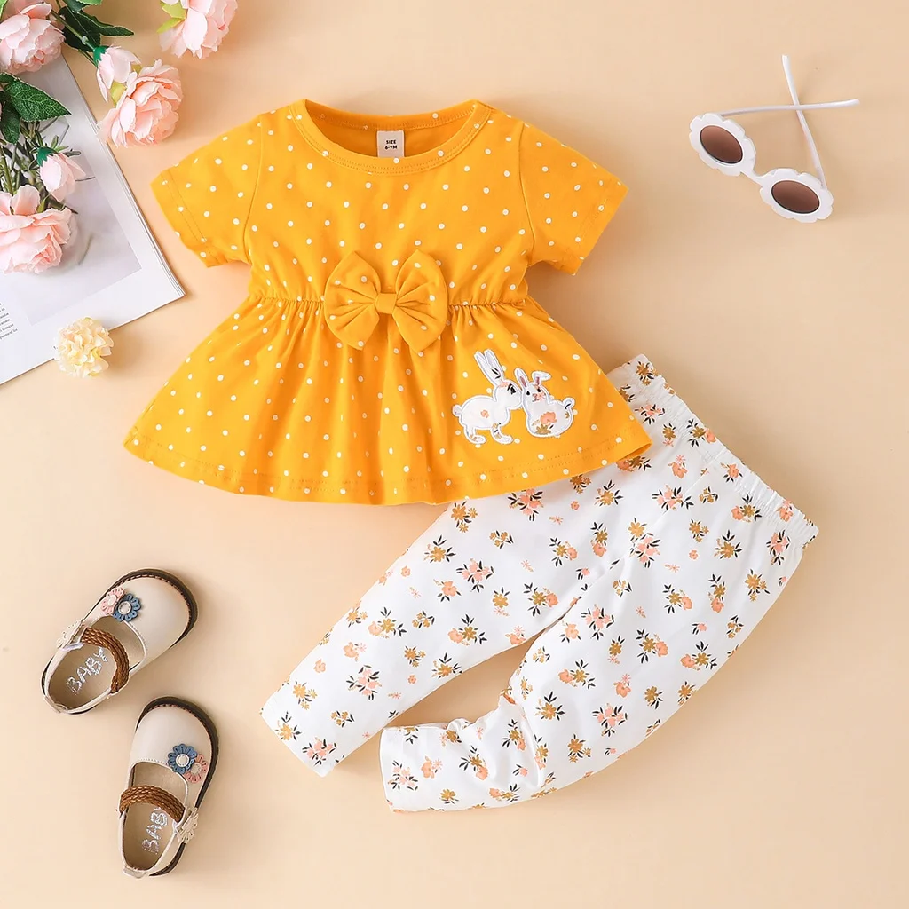 6-36 Months Short Sleeve Blouse and Floral Long Pant Outfit Toddler Infant Clothing Set Kids Wear Ootd For Newborn Baby