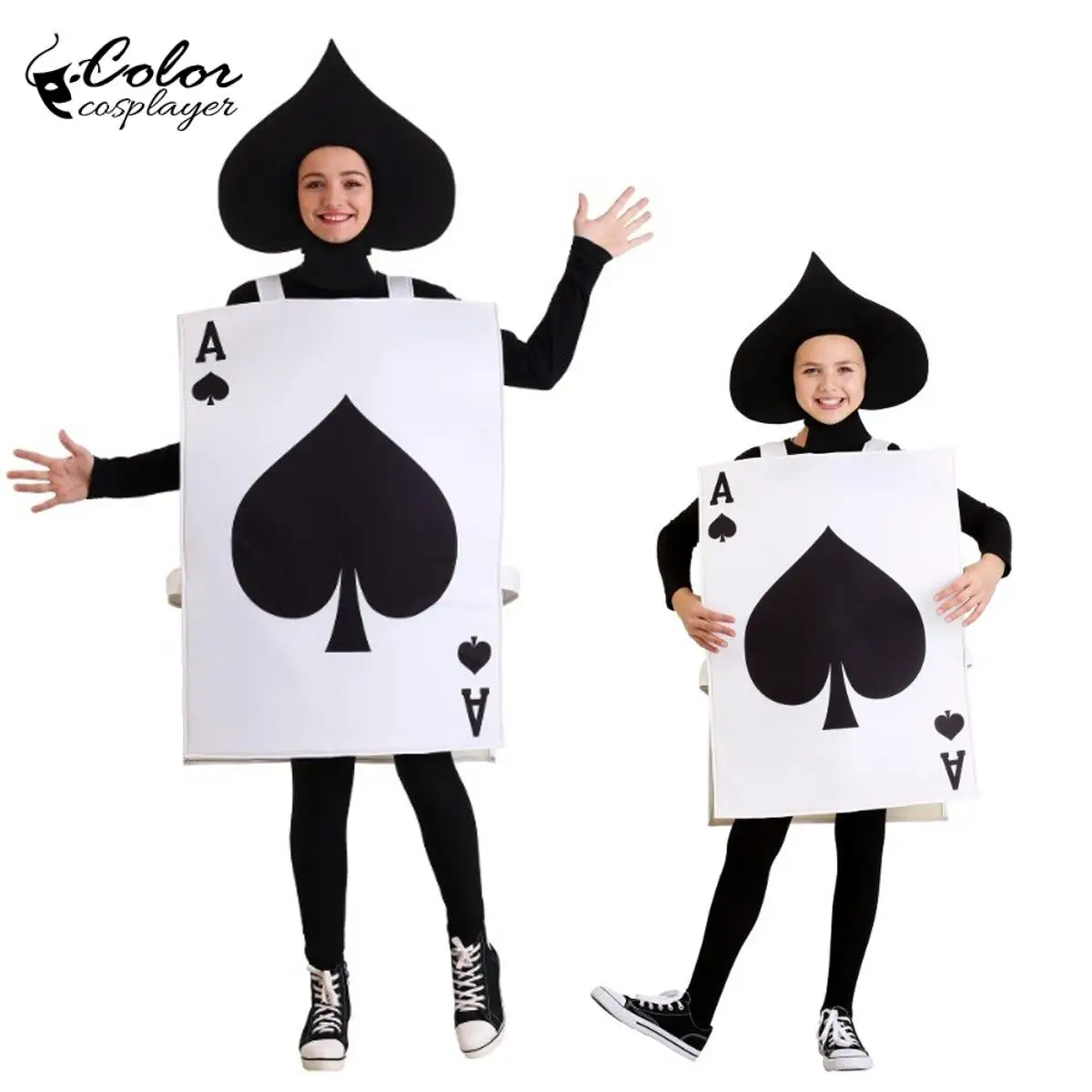 

Black Heart Poker Tops Funny Halloween Cosplay Costume Adult Child Carnival Outfit Spades A Tops Fancy Festival Clothing