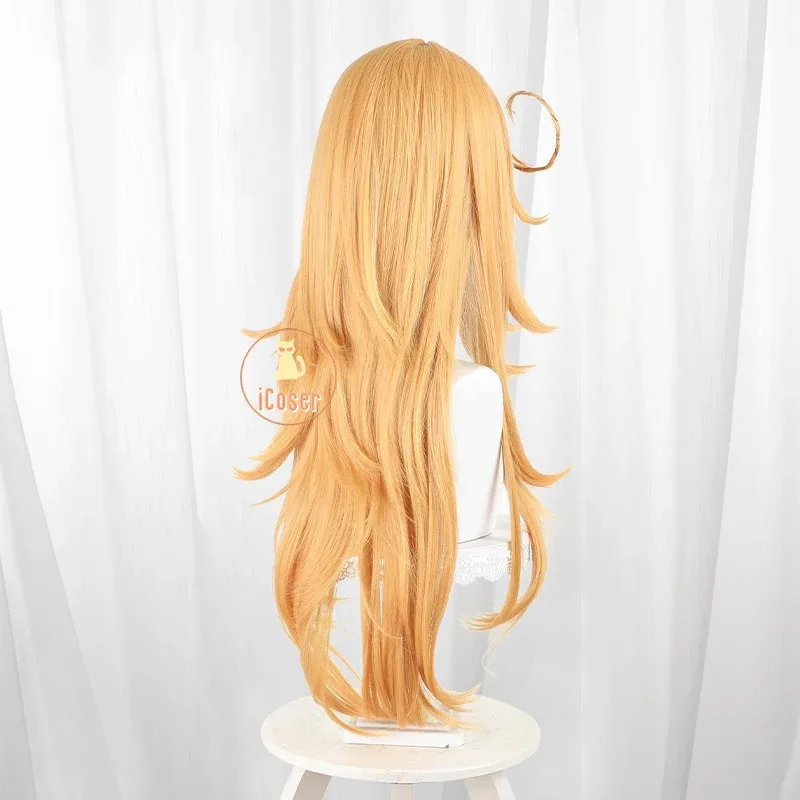 ICoser Genshin تأثير Escoffier شعر مستعار تأثيري برتقالي طويل الشعر Ousia Fontaine التميز بطعم جيد حفلة الهالوين للنساء أ