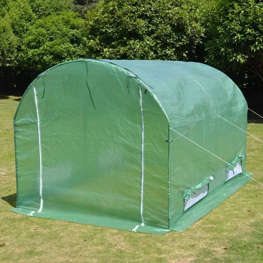 Portable Greenhouse Large Walk in Green Garden Hot House Outdoor Plant Tunnel Tent (10' X7'X6')