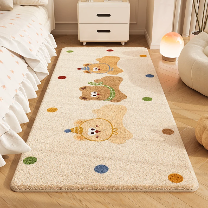 Children's Bedside Blanket Cartoon Plush Floor Mat Girls Bedroom Living Room Cream Wind Rectangle Plush Carpet Machine Washable