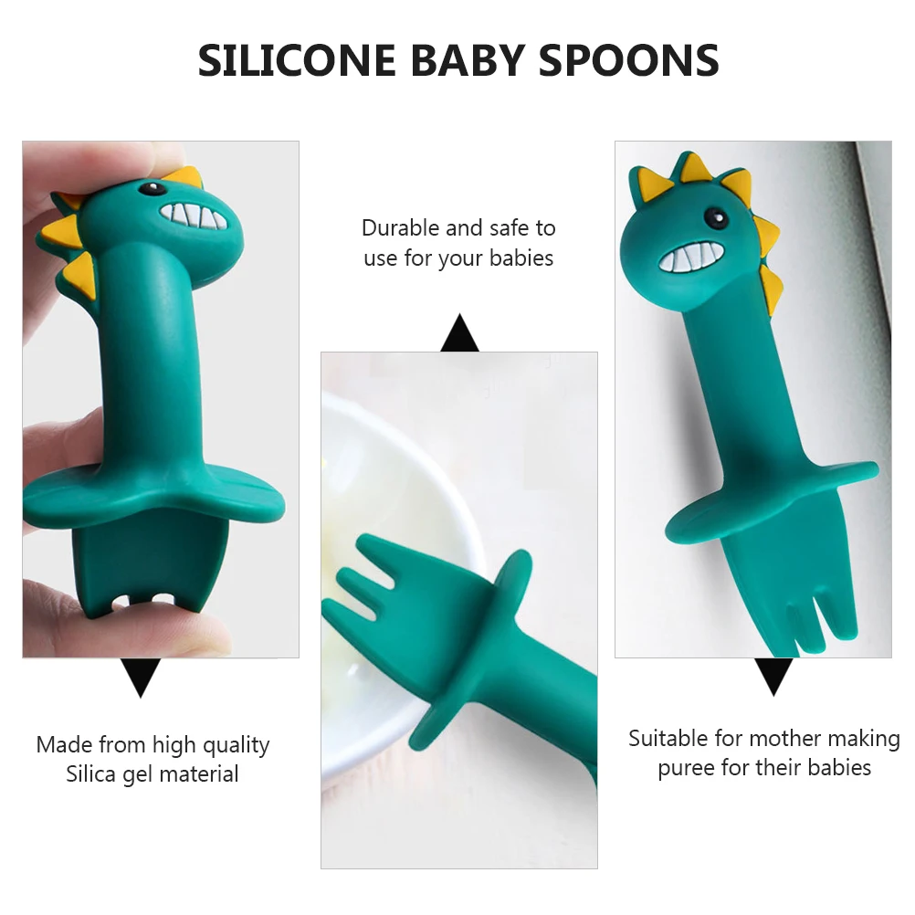 

Silicone Spoon Baby Feeding Utensils Soft Wear Resistant Cartoon Design Short Practical Toddler Dinning Training