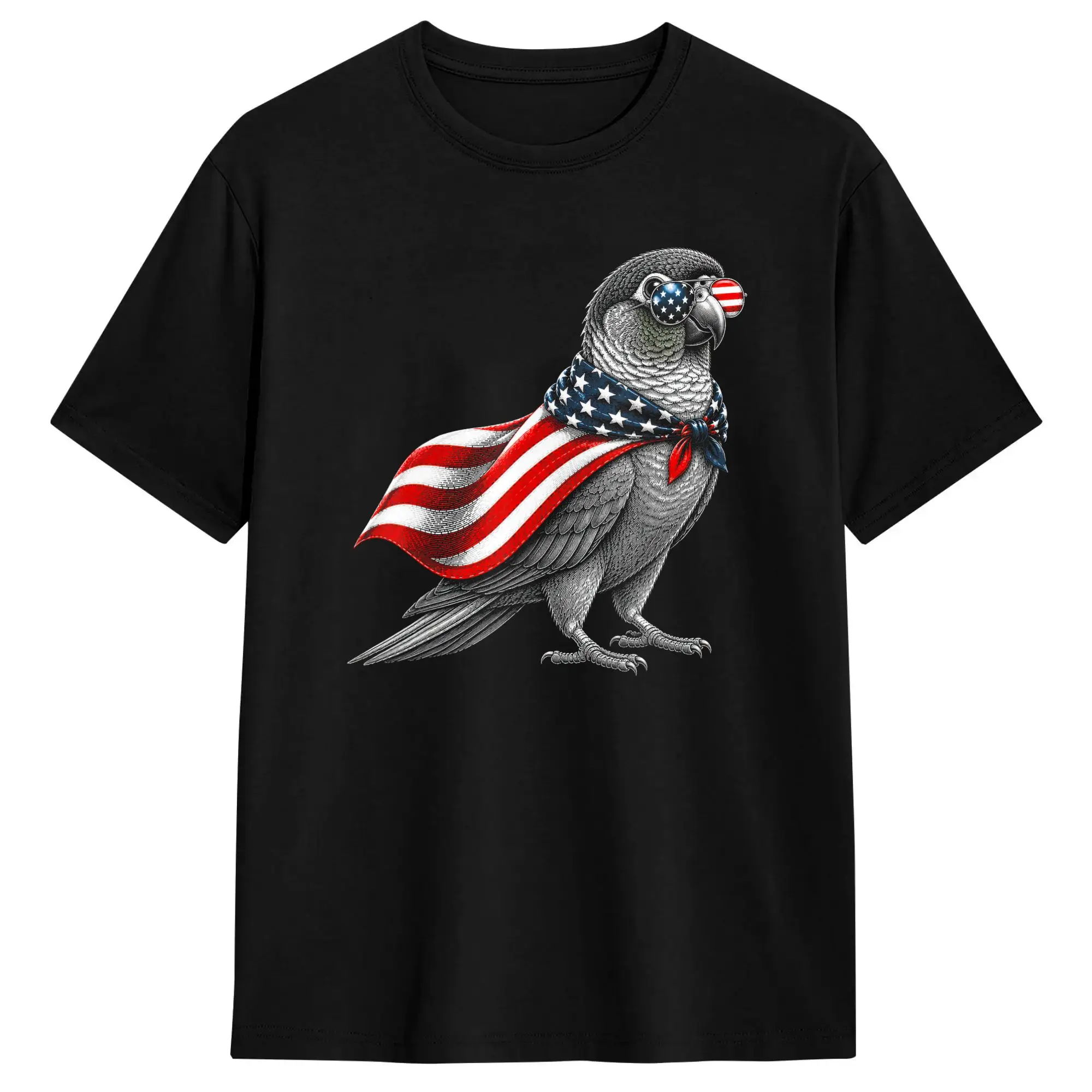 Casual T Shirt Summer Green Cheek Conure 4th of July US American Flag Patriotic Fashion T Shirts Pure Cotton Tee Shirt for Adult