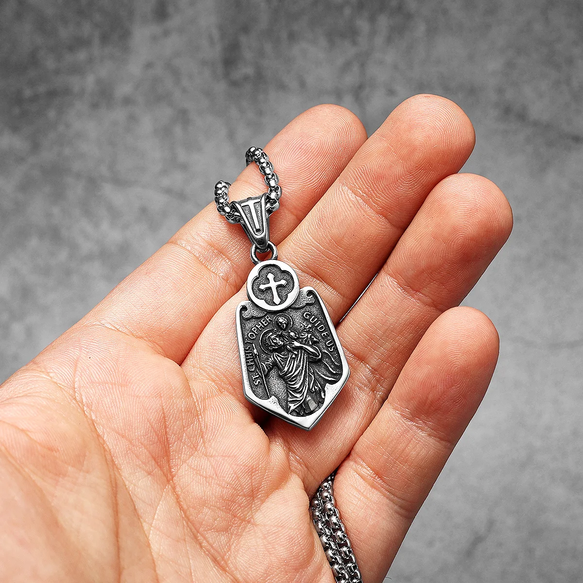 Cross Shield St.Christopher Stainless Steel Men Necklaces Pendant Chain Powerful Amulet Vintage For Women Jewelry Gift Wholesale