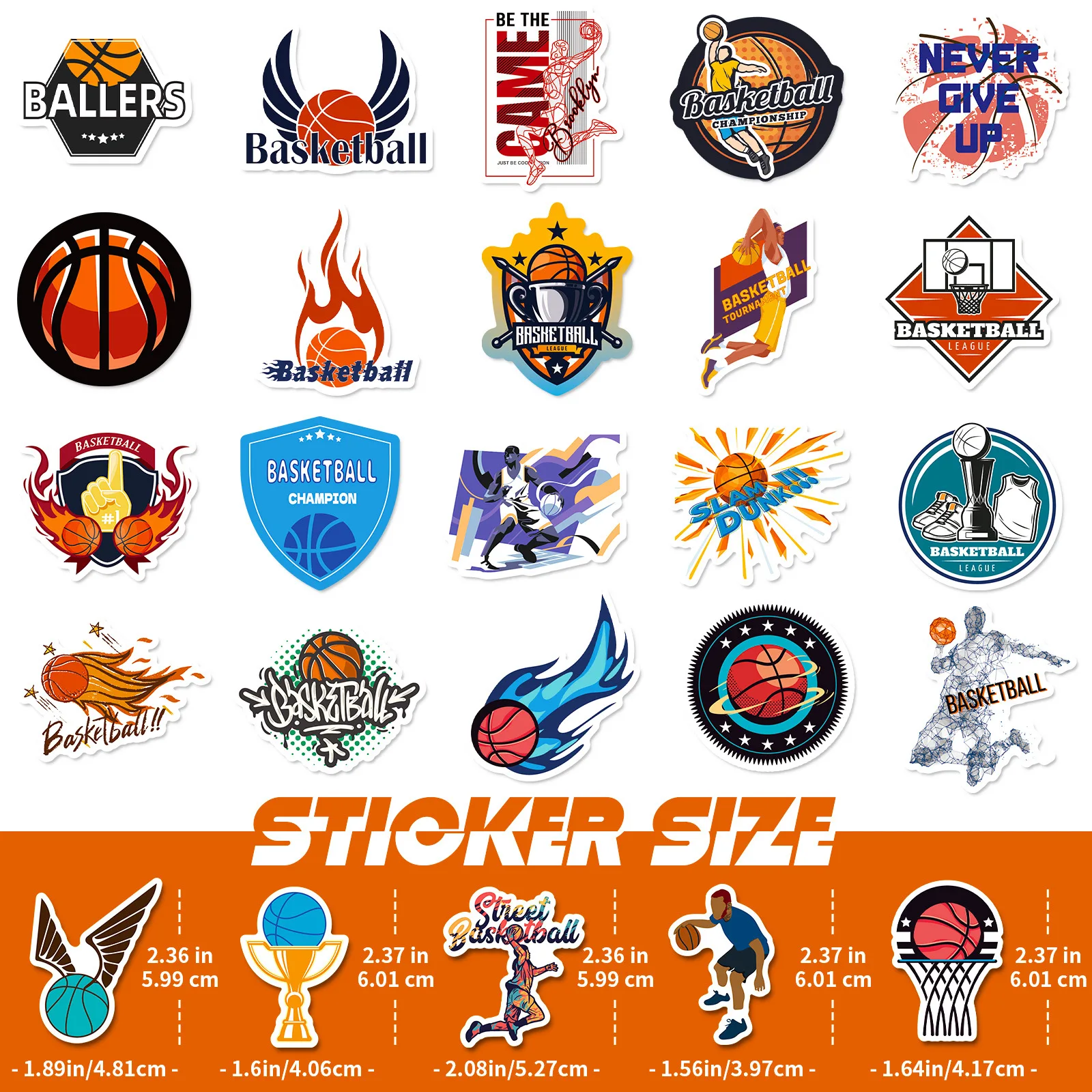 10/25/50pcs Basketball Fans Graffiti Stickers Sports for Waterproof Notebook Car Helmet Suitcase Phone Laptop Guitar