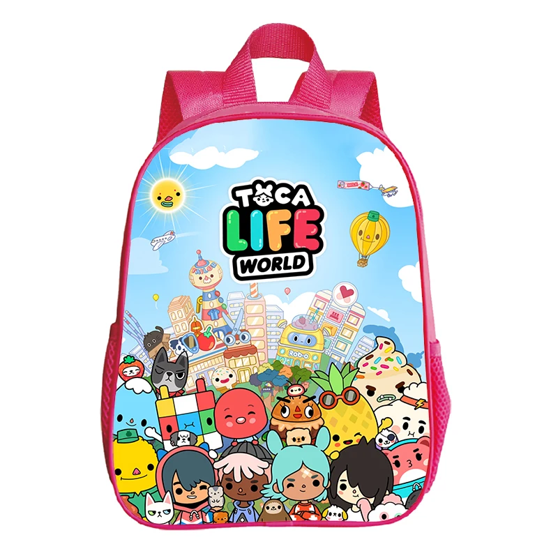 Toca life世界印刷バックパック、幼児用ランドセル、カワイイ幼稚園ブックバッグ、防水キッズブックバッグ、12インチ