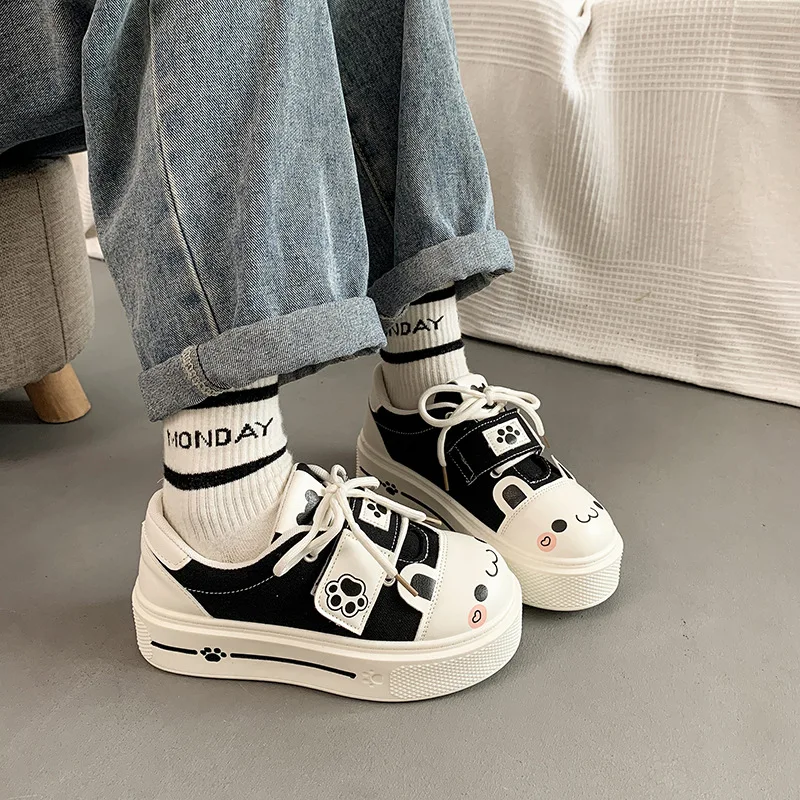 

Осень 2025 года, милые массивные туфли в корейском стиле | Белые парусиновые кроссовки с круглым носком | Мягкая девушка Эстетическая мода колледжа