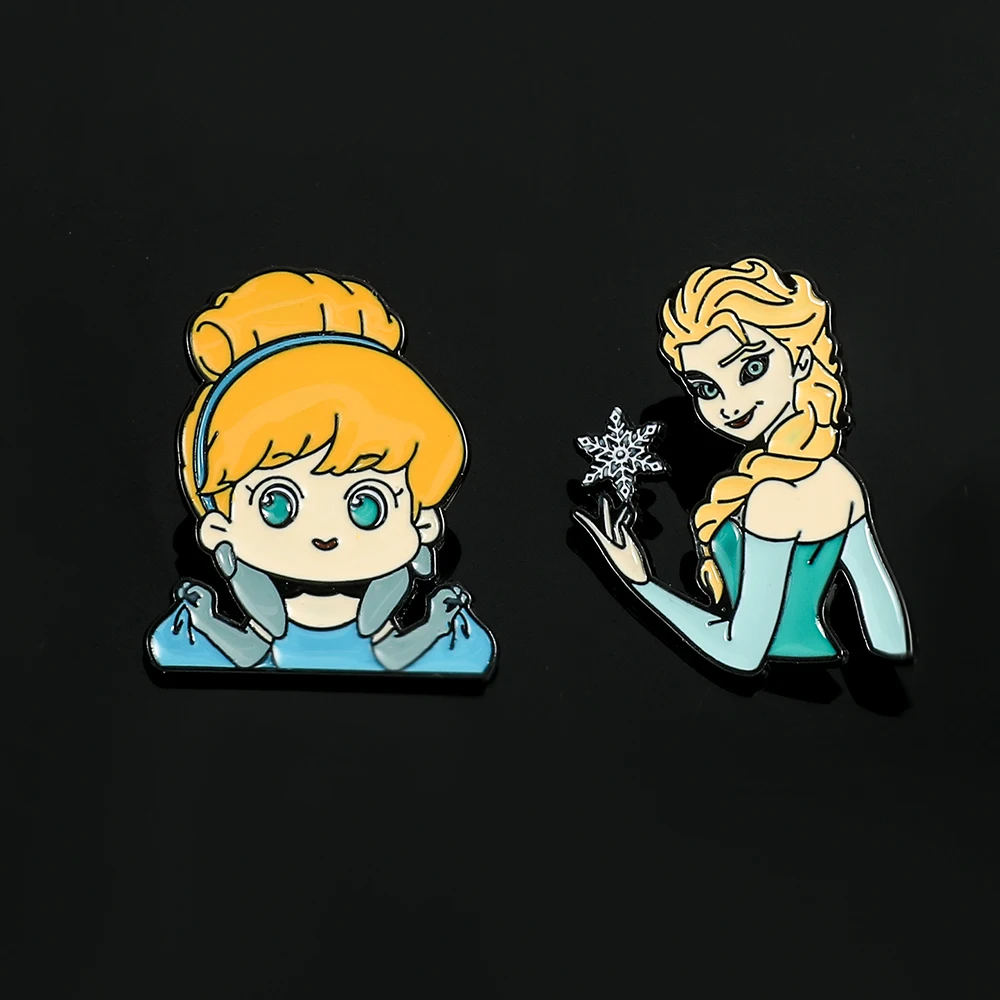 Anime Frozen Enamel Lapel Pins Cartoon Cinderella Elsa Brooches Cute Disnes Princess Metal Badges for Women Dress Accessories