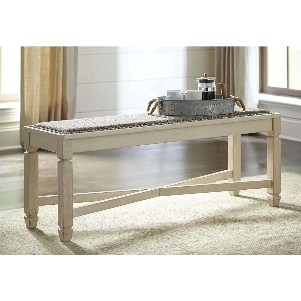 مقعد طعام منجد باللون الأبيض العتيق على الطراز الفرنسي من Ashley Bolanburg