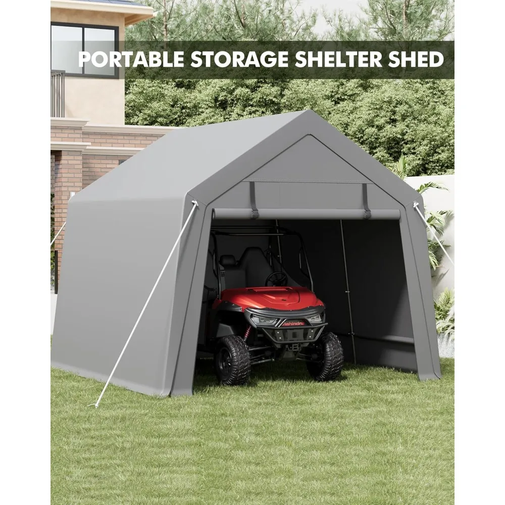 

10x10 FT Storage Sheds, Portable Shed with Rolled Up Zipper Door, Waterproof, for Motorcycle, Bike, Firewood, Garden Tools