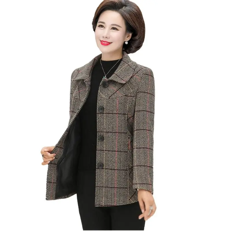 

Middle-aged Lady Autumn Wool Jacket Coat Warm Outerwear Large size Slim Casual Female Wool Jacket Single-breasted Short Top 5XL