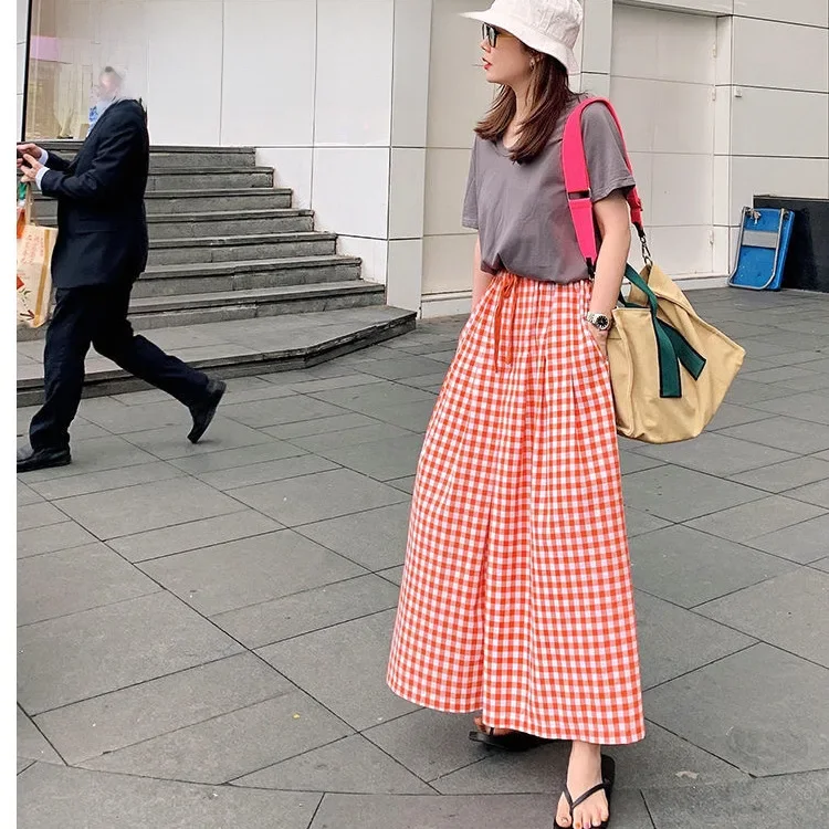 الصيف منقوشة عالية الخصر التخسيس فضفاضة تناسب سراويل تقليدية المرأة تنوعا Skort بنطلون مريح تنفس القطن الكتان #3