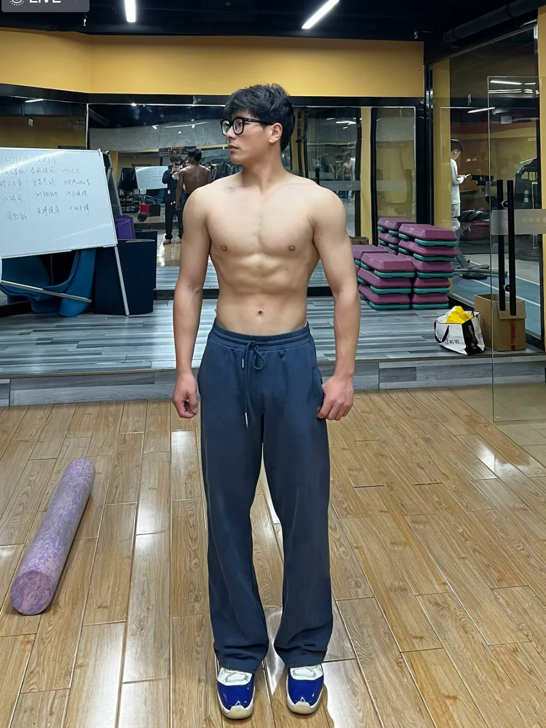 Cleanfit Loose Wide Leg Fitness Pants Men's Blue American Style Spring Straight Cut Trousers Sporty Knife Angle Sweatpants