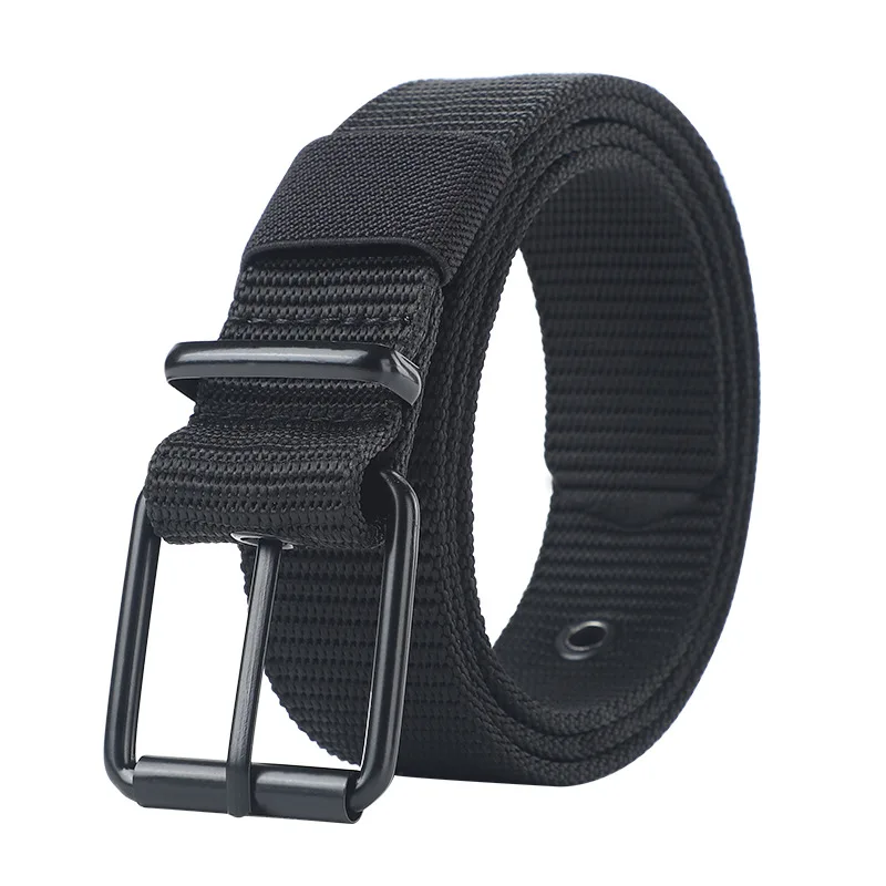 Men\'s Casual Belts Solid Color Belts Fashion Simple  Metal Belt Hole Black Metal Buckle Men\'s Apparel Accessories 120cm