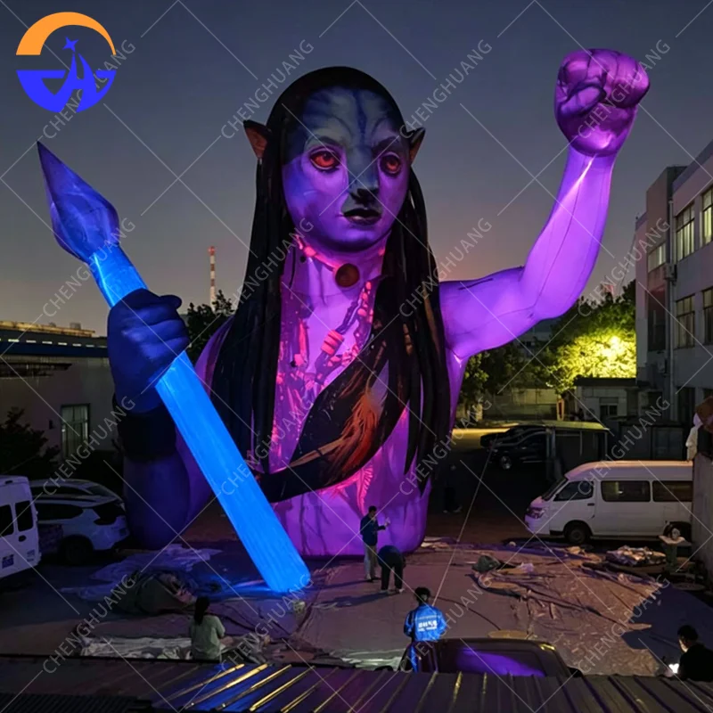 Inflatable Blue Alien Woman Figure Model Customized Tribal Warrior Statue for Movie Theme Exhibition Advertising Inflatable