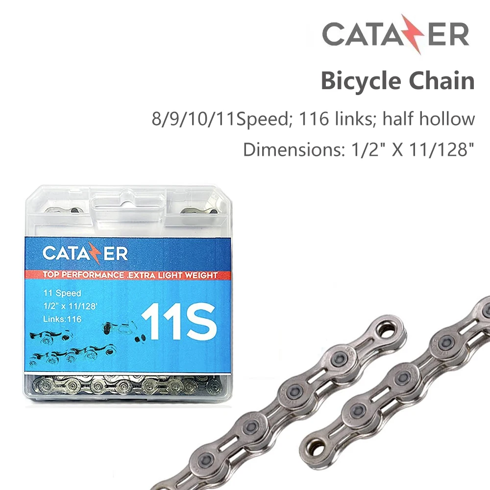 CATAZER Bicycle Chain 8 Speed Chian 116 Links with Spare Master Links Lightweight for Road MTB Bike Folding Bike 8 Speed,Sliver