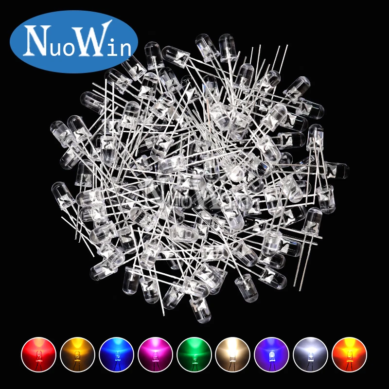 1000pcs 5MM LED Diode F5 Assorted Kit White Green Red Blue Yellow Orange Pink Purple Warm White DIY Light Emitting Diode