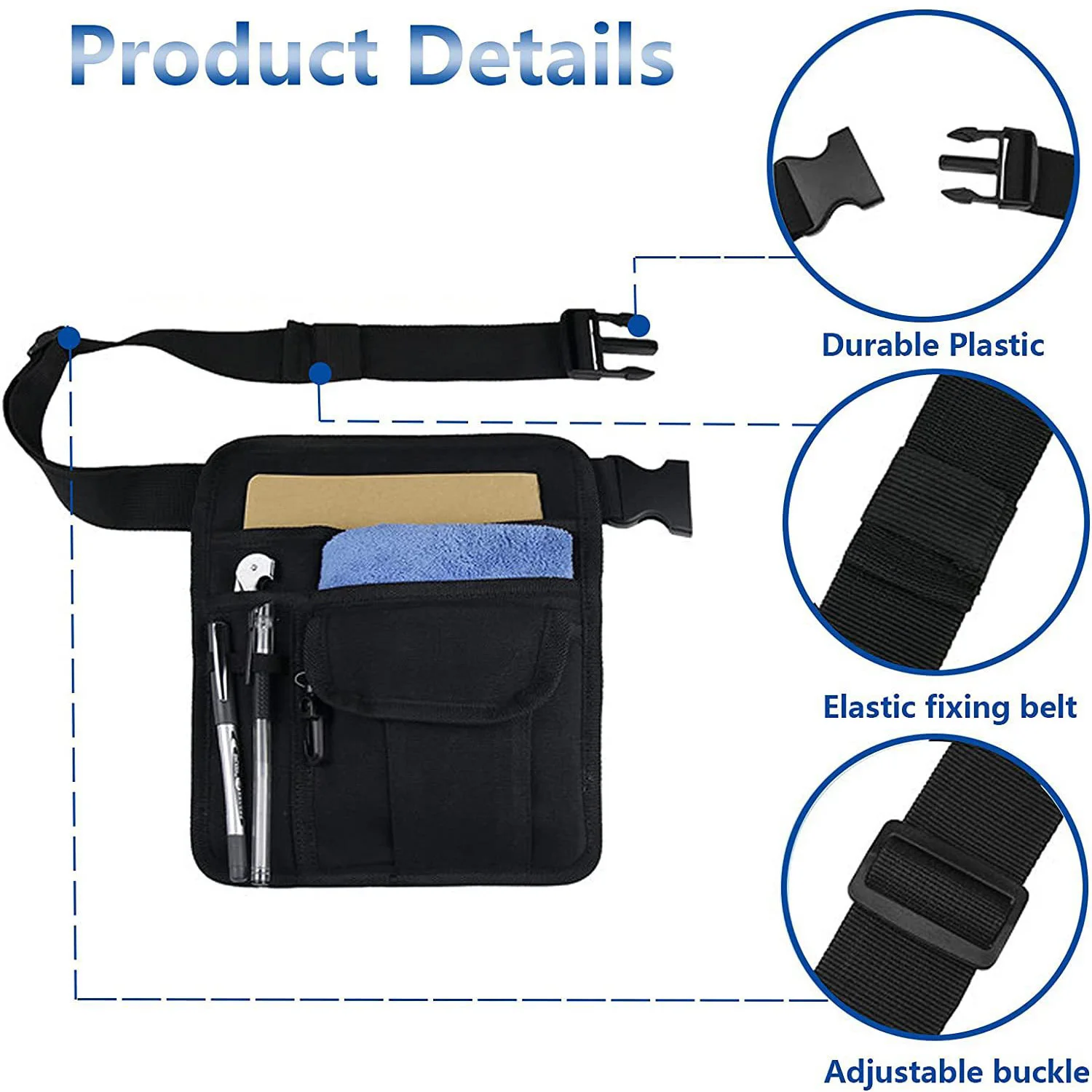 Durable Oxford Cloth Restaurant Waiter Fanny Pack Apron Bag with Adjustable Multi Pockets Waist Pack Check Holder For Bars Cafes