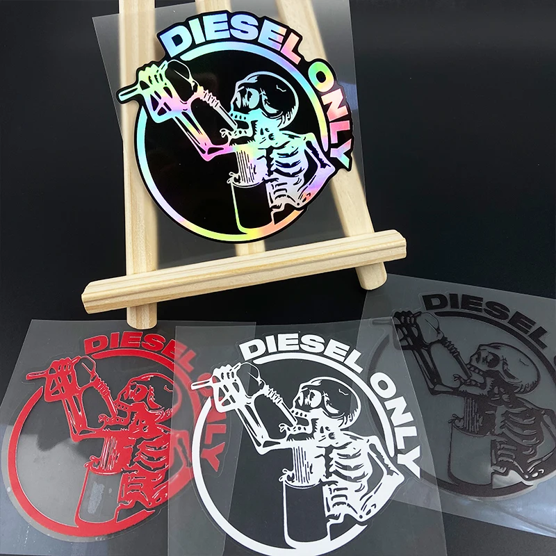 1PC DIESEL NUR Skeleton Trinken Auto Aufkleber Wasserdichte Auto Benzin Tankdeckel Langlebige Vinyl Aufkleber Schädel Dekoration