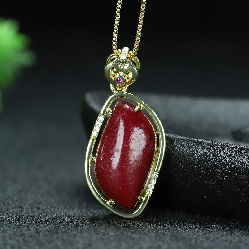 Vermilion Pendant Set with Twisted Qiankun Necklace, Women's Light Luxury Purple Gold Sand Ring