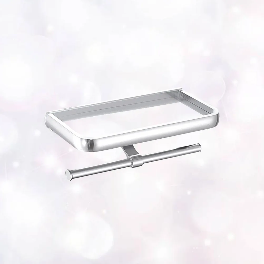 

Space Aluminum Tissue Paper Roll Holder Double Layer Anti-Wear Dustproof Phone Storage Home Apartment Hotel Light Silver