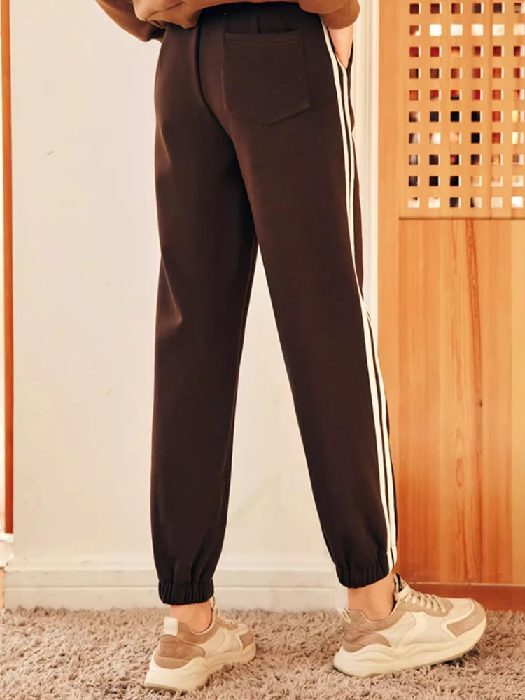 OLrain Women's Fleece Lined Pants 2025 Winter French Style High Waist Straight Leg Cuffed Ankle Casual Sweatpants O22DK66889