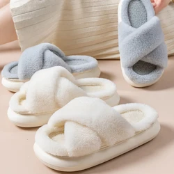 Peluche soffici pantofole donna inverno 2024 lusso lungo pelliccia grosso piattaforma diapositive casa delle donne cinghie antiscivolo scivoli interni donna