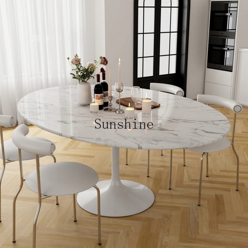 

French marble dining table retro style oval dining table and chair combination