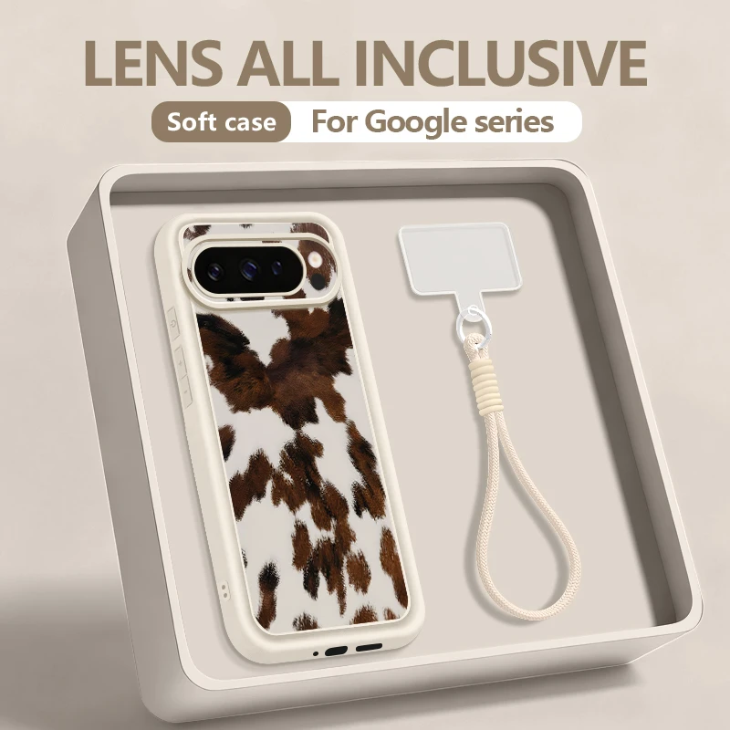 Leopard Cow Printed Phone Case For Google Pixel 10 9 Pro XL 10 9 8 7 Pro 9A 8A Soft Silicone Lanyard Cover For Pixel 7A 8 7 Pro