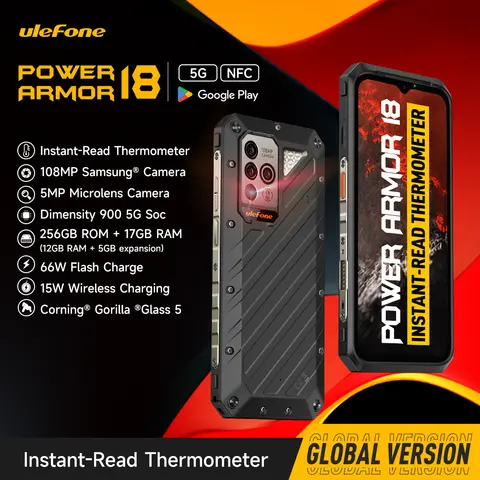 Ulefone Power Armor 18 5G Rugged Phone 108MP Camera 9600mAh Up to 12GB RAM 512GB ROM 6.58" 120Hz NFC Android Smartphone Global