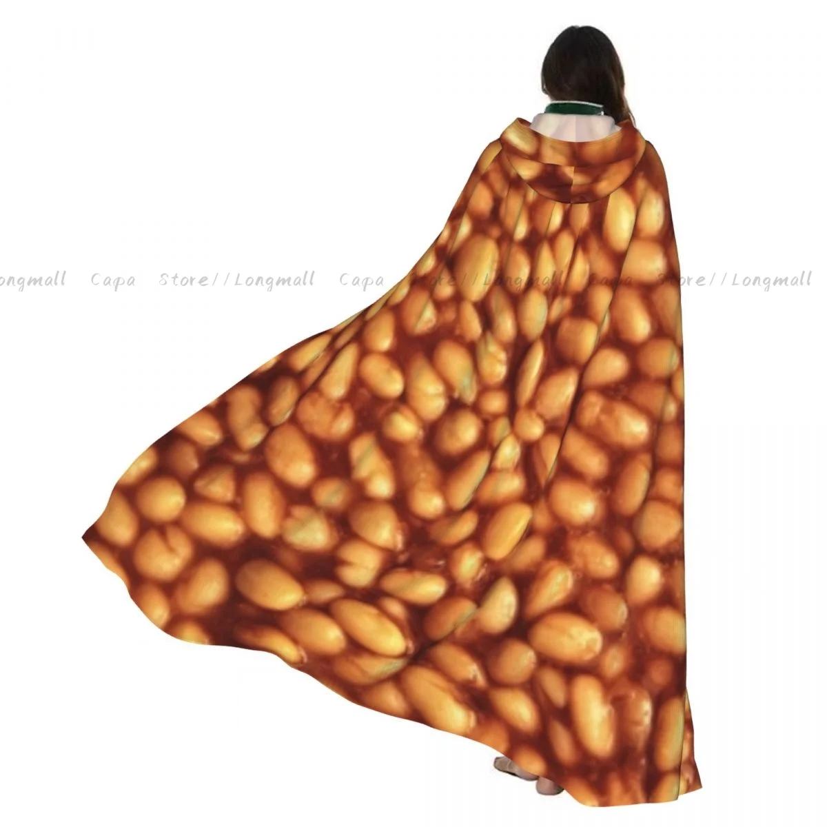 Capa de fondo de frijoles horneados, disfraz de Cosplay con capucha, capa larga de fiesta para adultos de Halloween