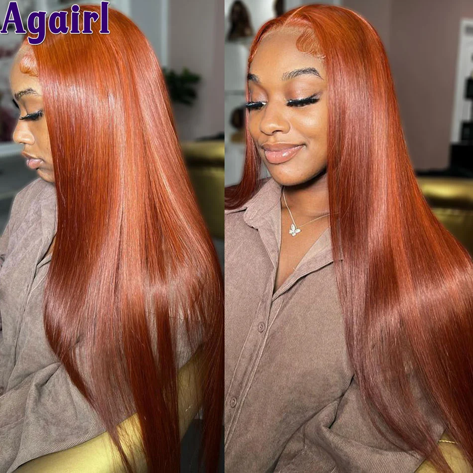 180% Bone Straight Lace Front Wig Ginger Reddish Brown 13x6 13x4 Lace Frontal Wig Pre Plucked Transparent 6x4 Ready Go Lace Wig