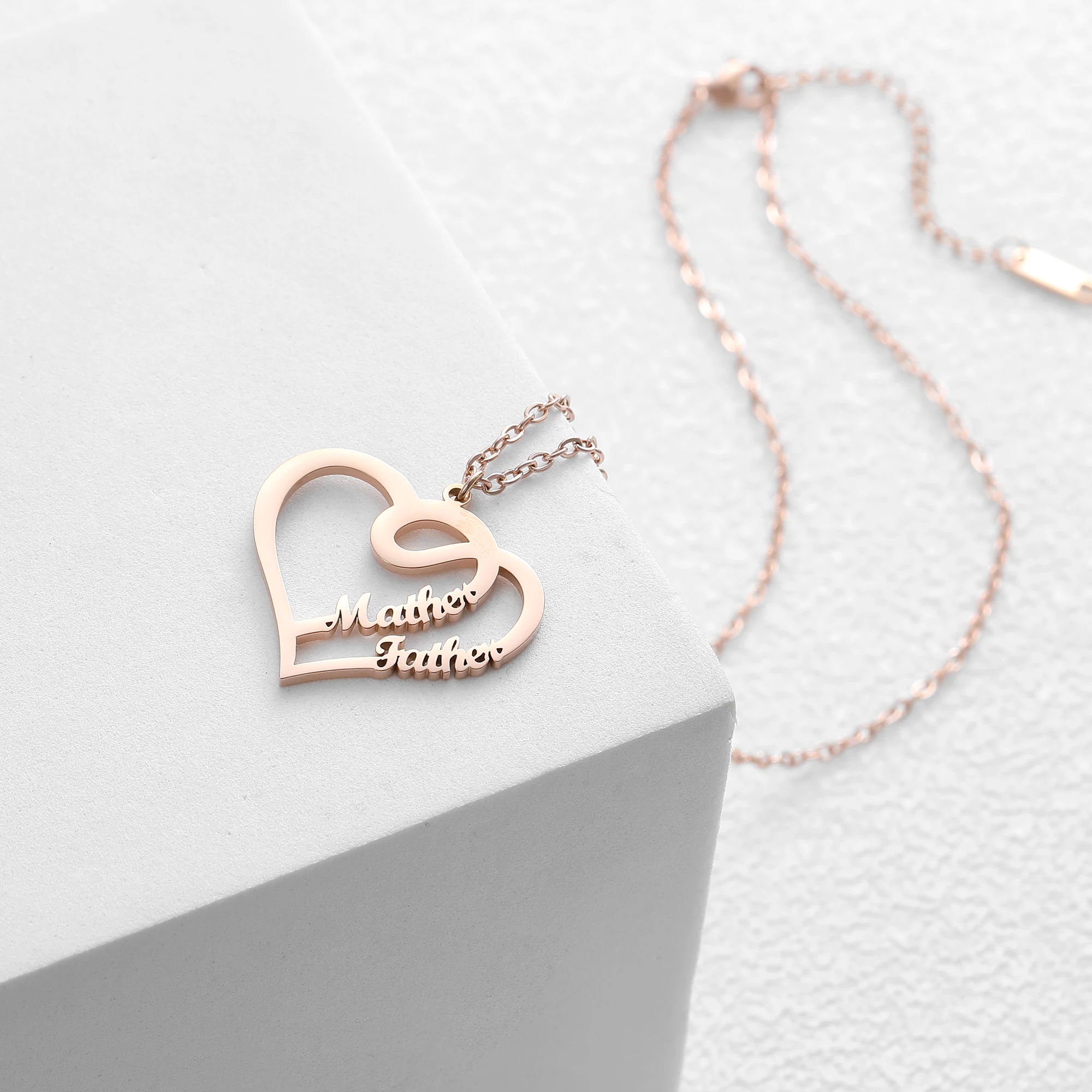 Collier pendentif en forme de coeur double nom personnalisé, acier inoxydable, bijoux d'amour pour couple, cadeau de mode