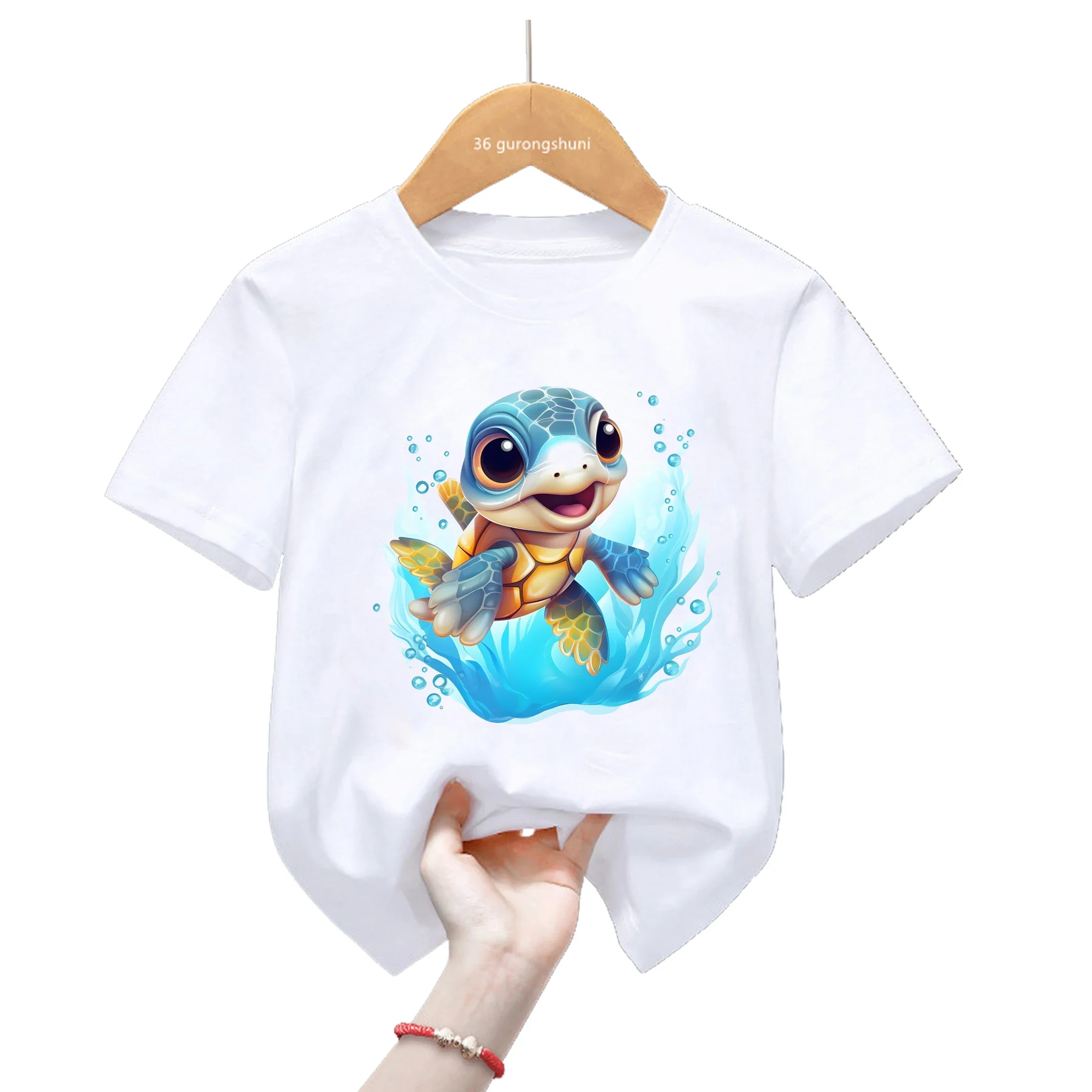 2024 Sea Turtle Print Tshirt For Girls/Boys Cool Kids Clothes Harajuku Shirt Lovely Childre Clothing Summer Fashion T-Shirt