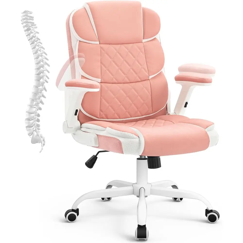 Ergonomic PU Leather Swivel Chair with Adjustable Arms and Wheels for Women's Office Desk