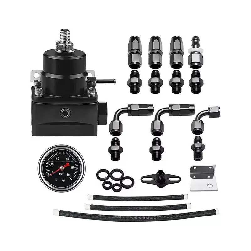 

Firmly Adjustable Fuel Pressure Regulator Kit Oil 0-100Psi Gauge -6AN Black
